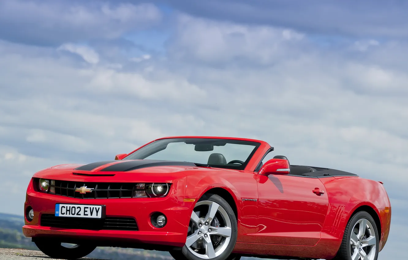 Photo wallpaper car, Chevrolet, Camaro, red, Convertible, Sportcar