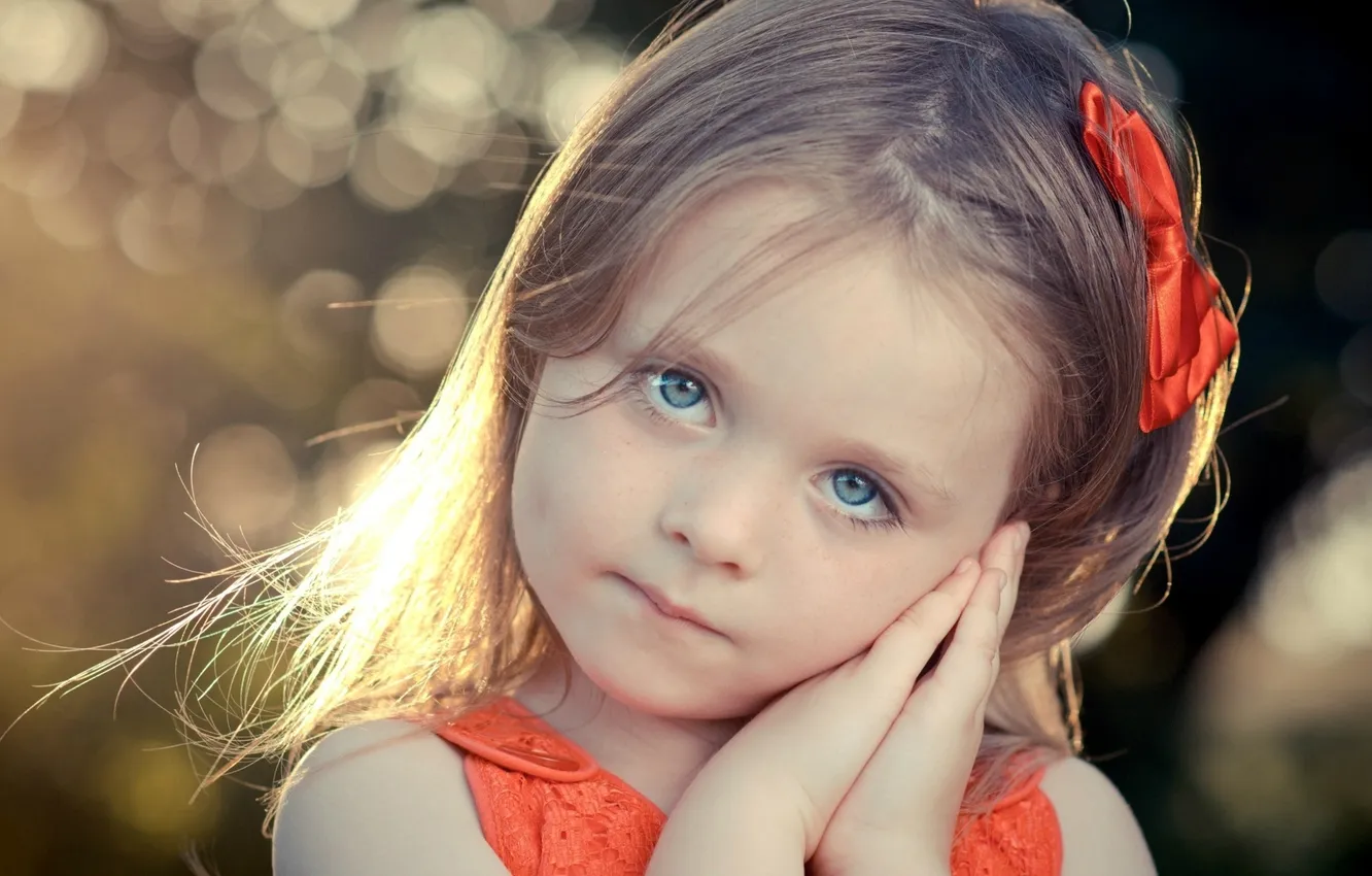 Photo wallpaper eyes, look, the sun, red, children, face, background, Wallpaper