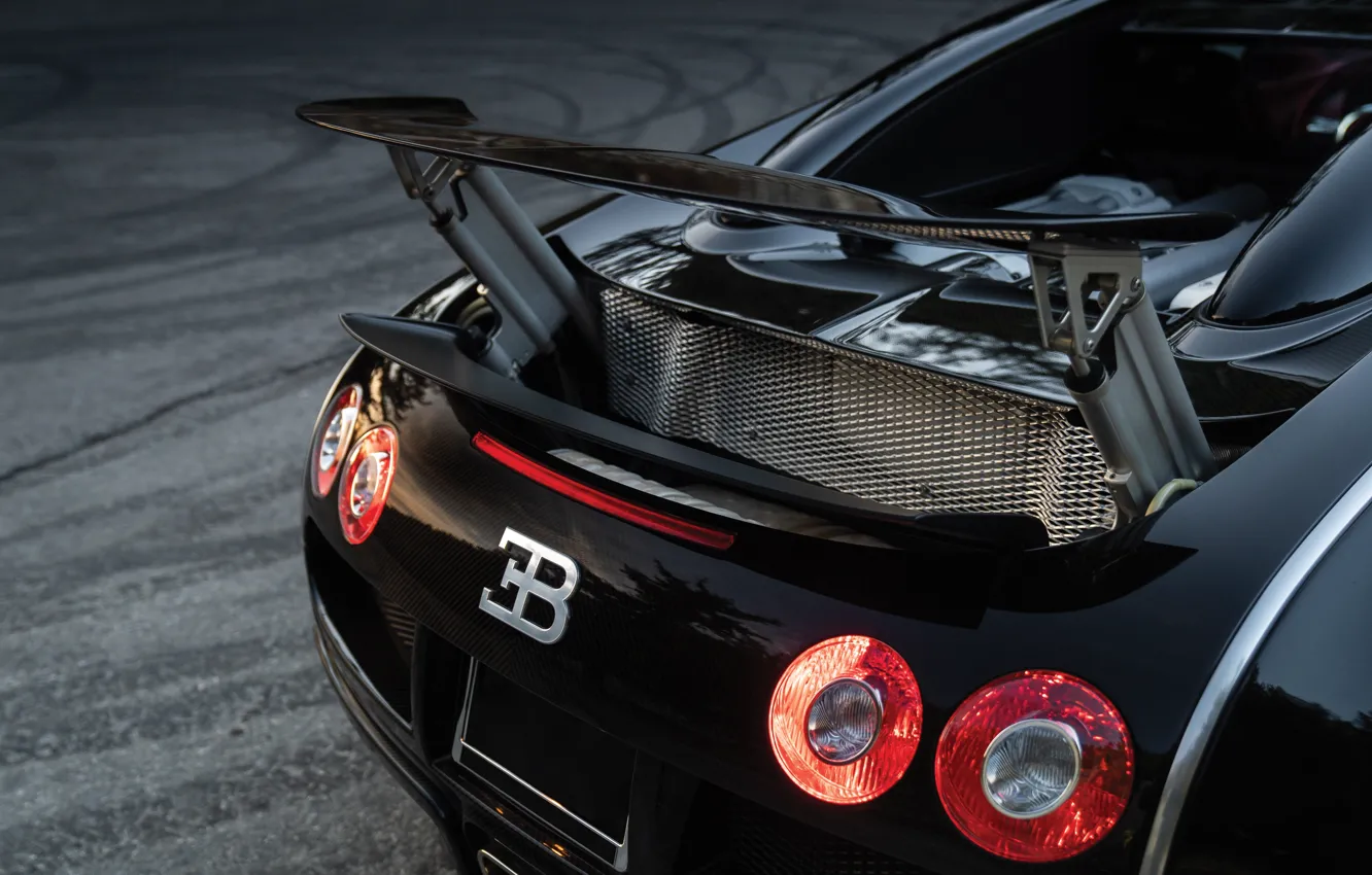 Photo wallpaper Bugatti, Veyron, logo, Bugatti Veyron, 16.4, Black Blood, rear wing