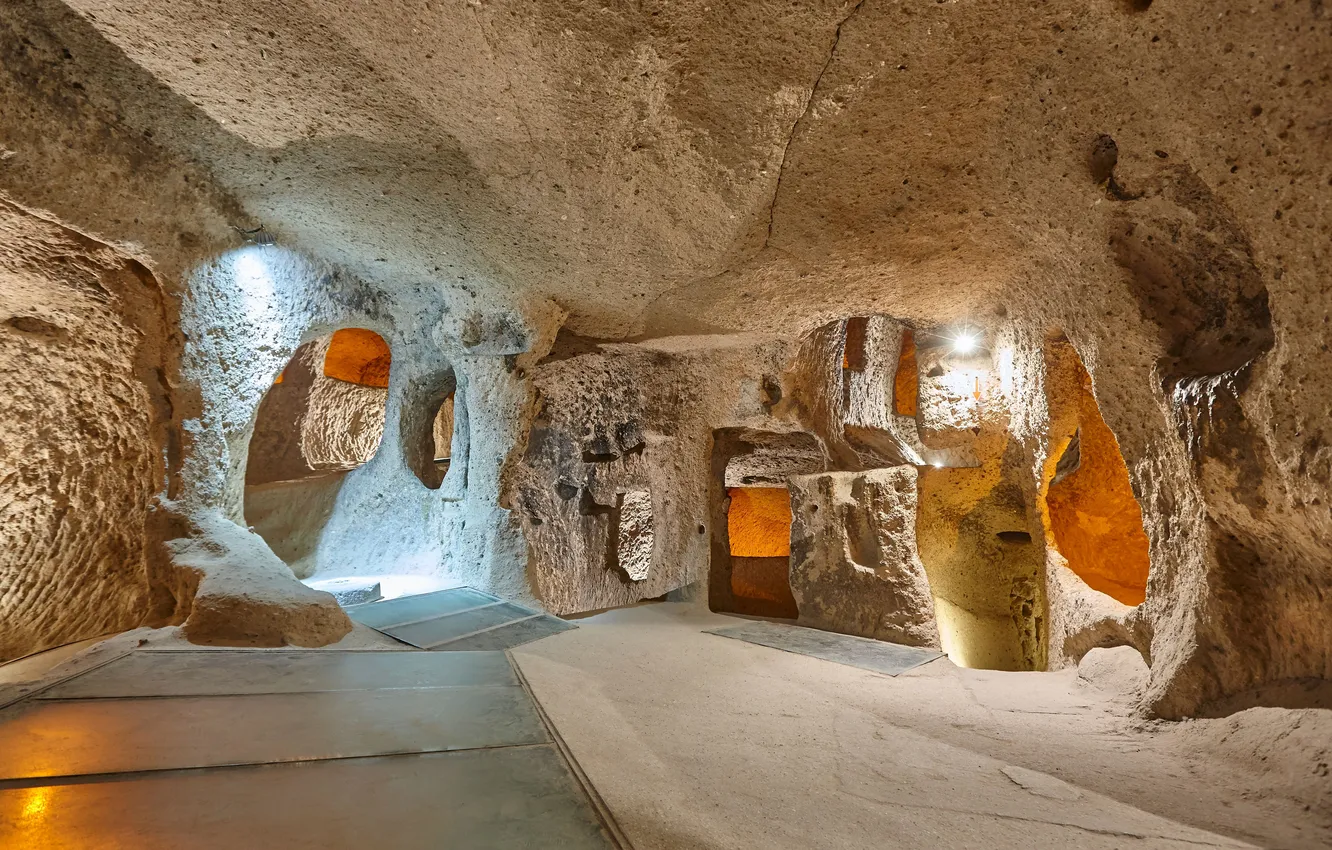 Photo wallpaper city, underground, Turkey, Cappadocia, Cappadocia, Derinkuyu, kaymakli