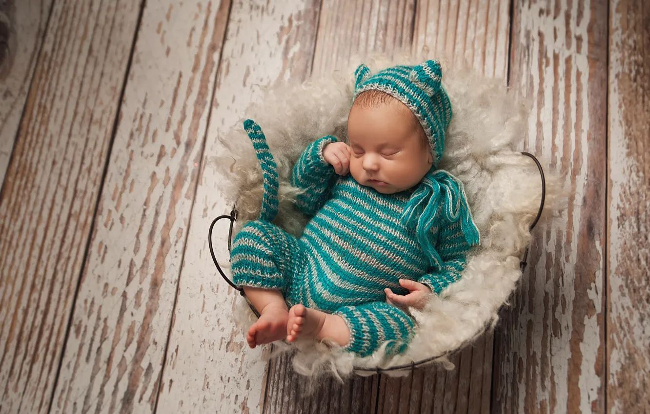 Photo wallpaper children, Board, sleep, baby, costume, kitty, baby, Falco Manu