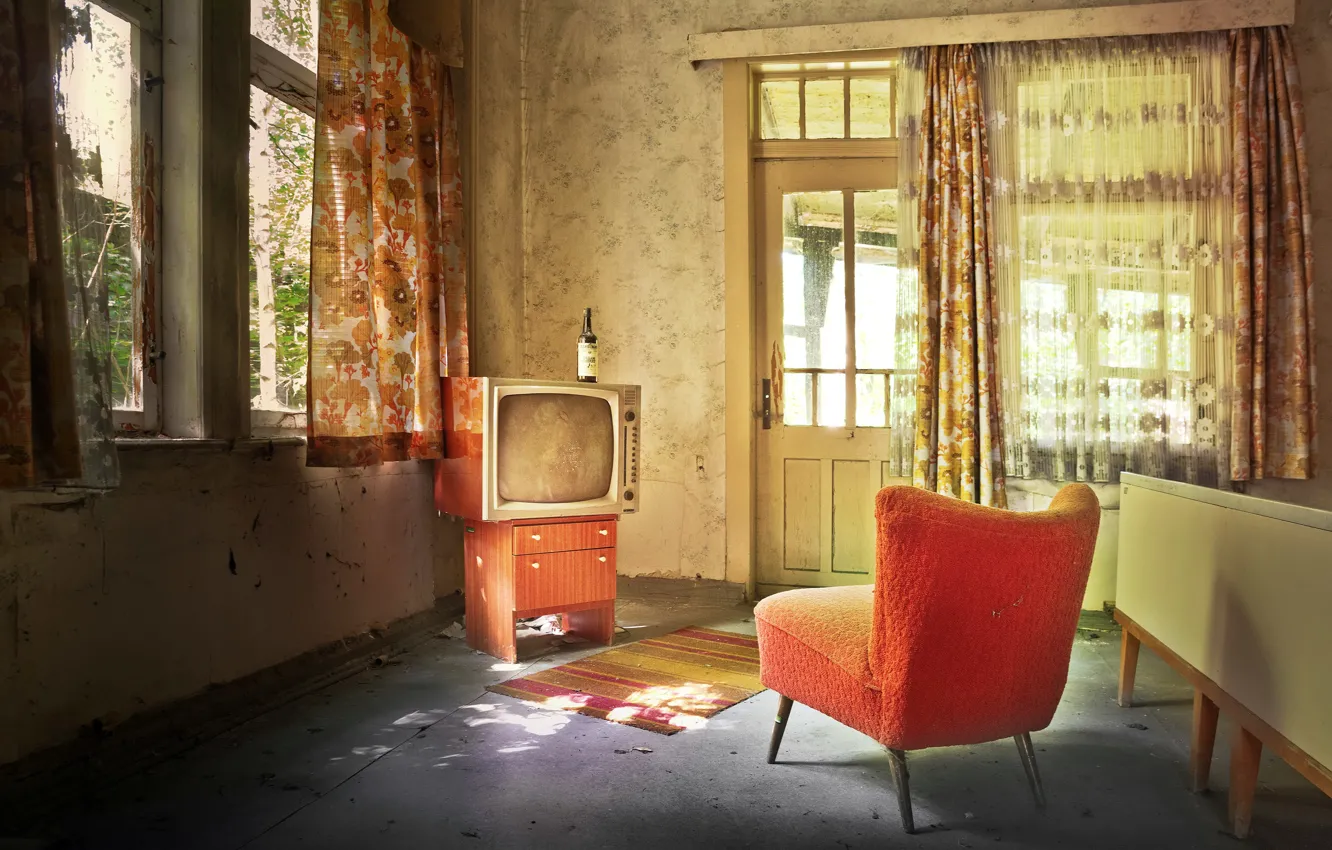 Photo wallpaper room, bottle, chair, TV