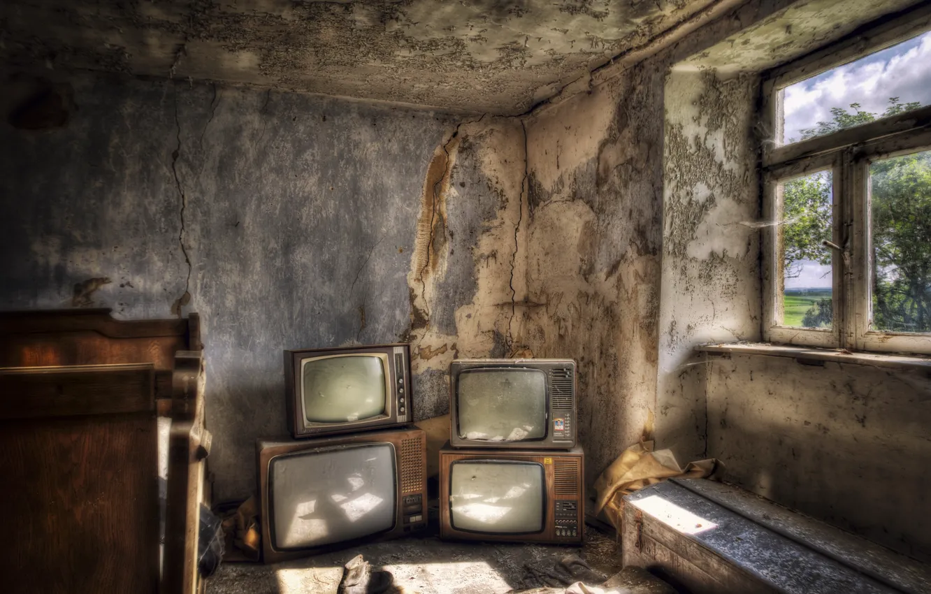 Photo wallpaper room, TV, window