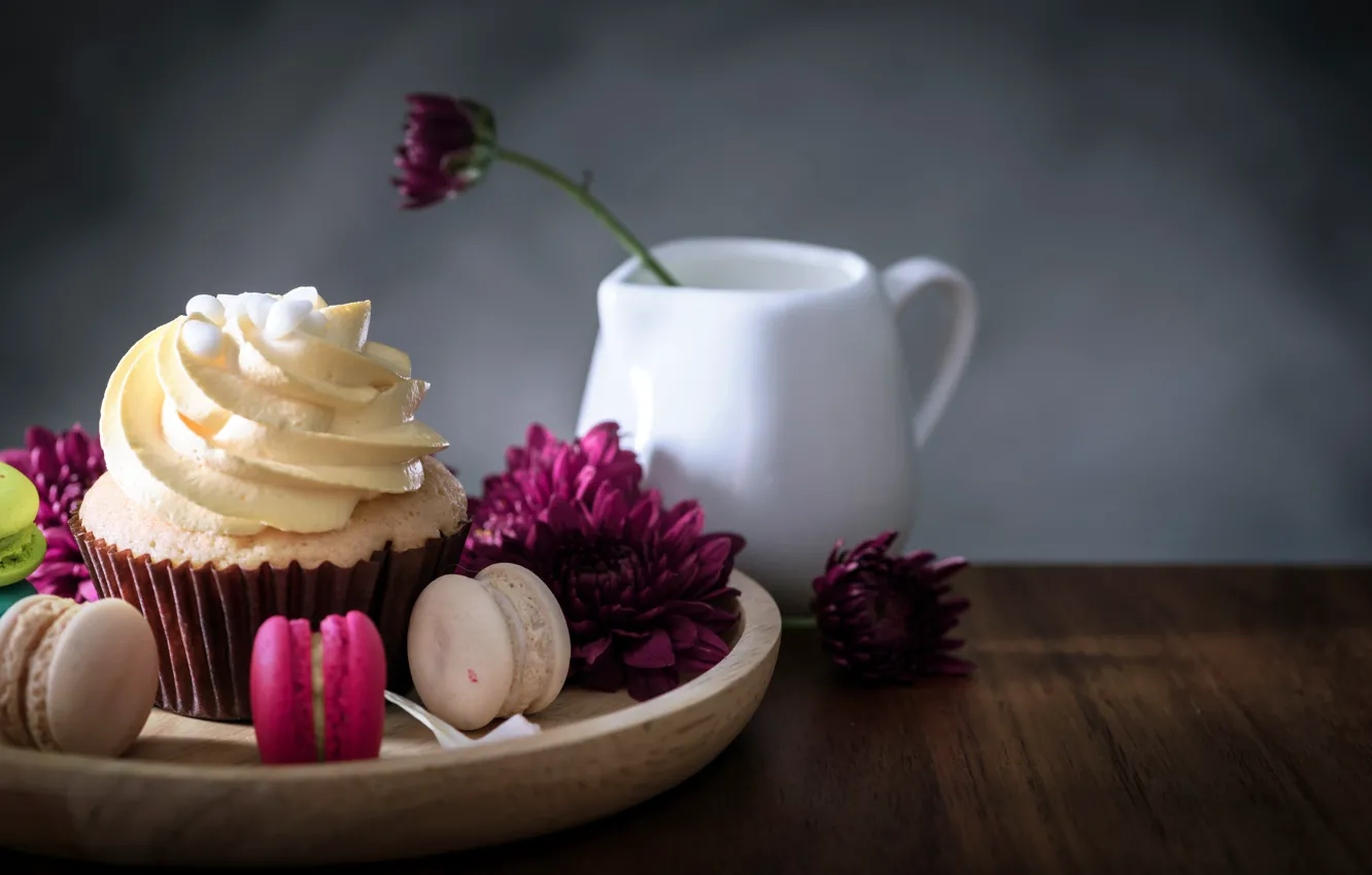 Photo wallpaper flowers, colorful, cake, dessert, flowers, sweet, sweet, cupcake