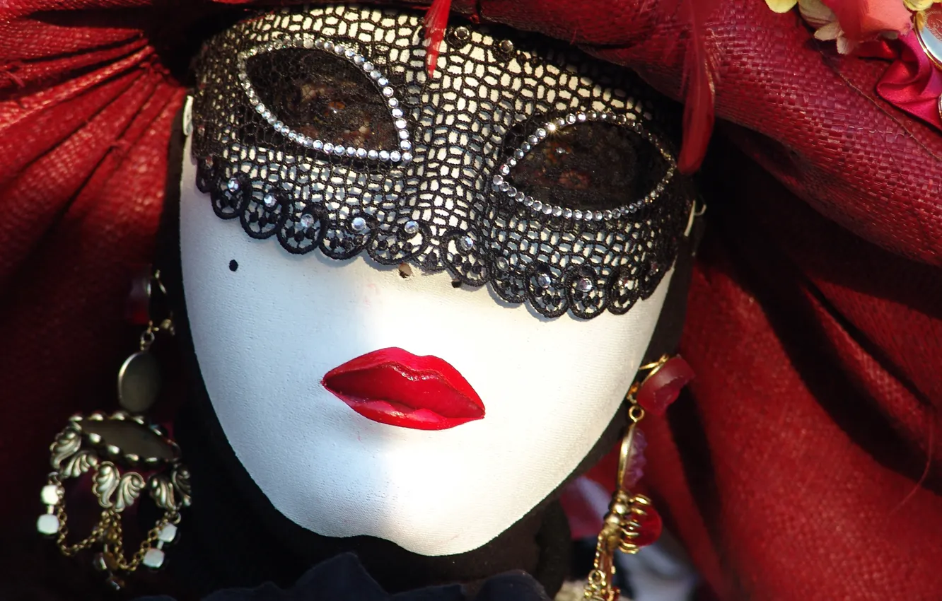 Photo wallpaper red, white, mask, Carnival, fabrics