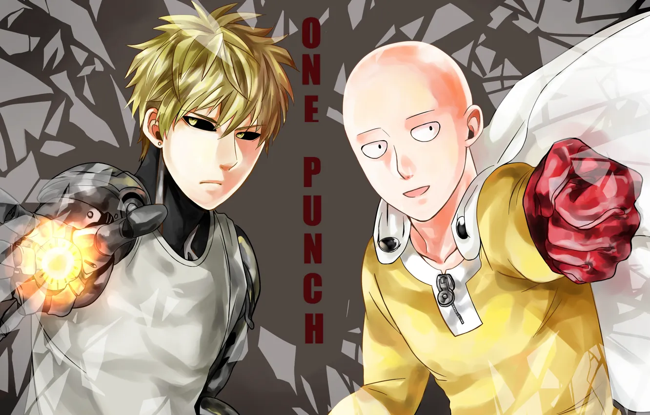 Photo wallpaper anime, art, guys, cyborg, Saitama, One Punch Man, Genos