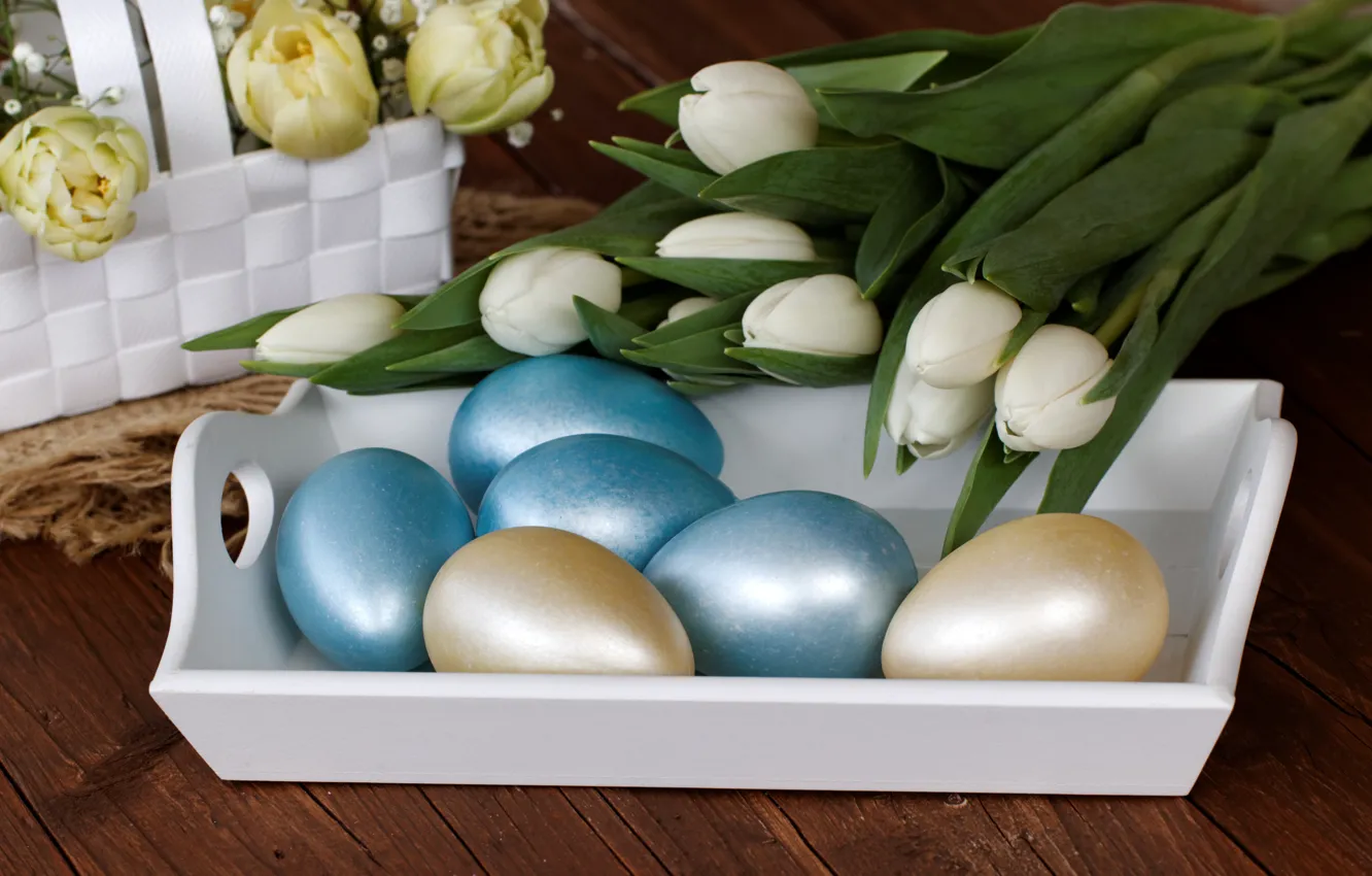 Photo wallpaper flowers, holiday, eggs, Easter, tulips