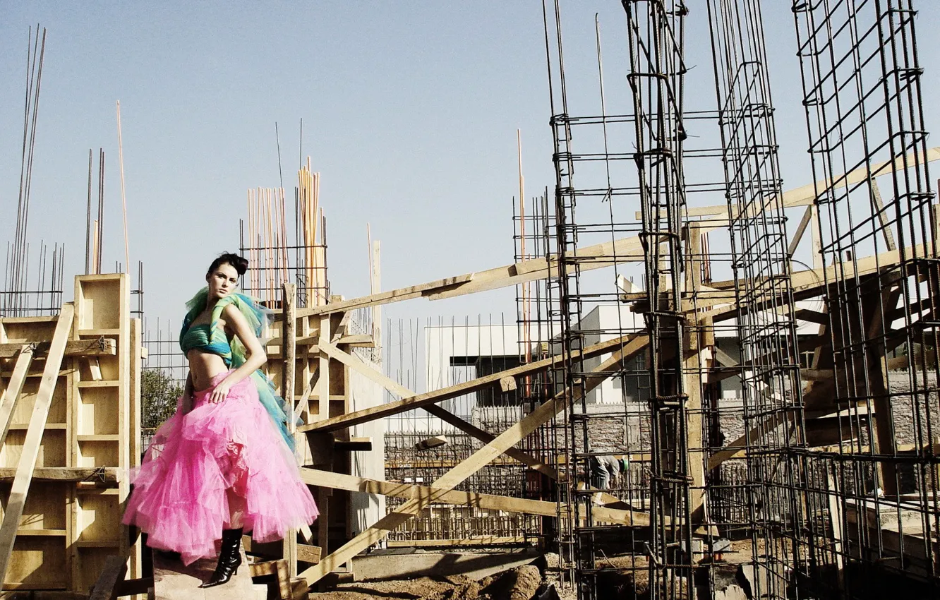 Photo wallpaper woman, construction, dance