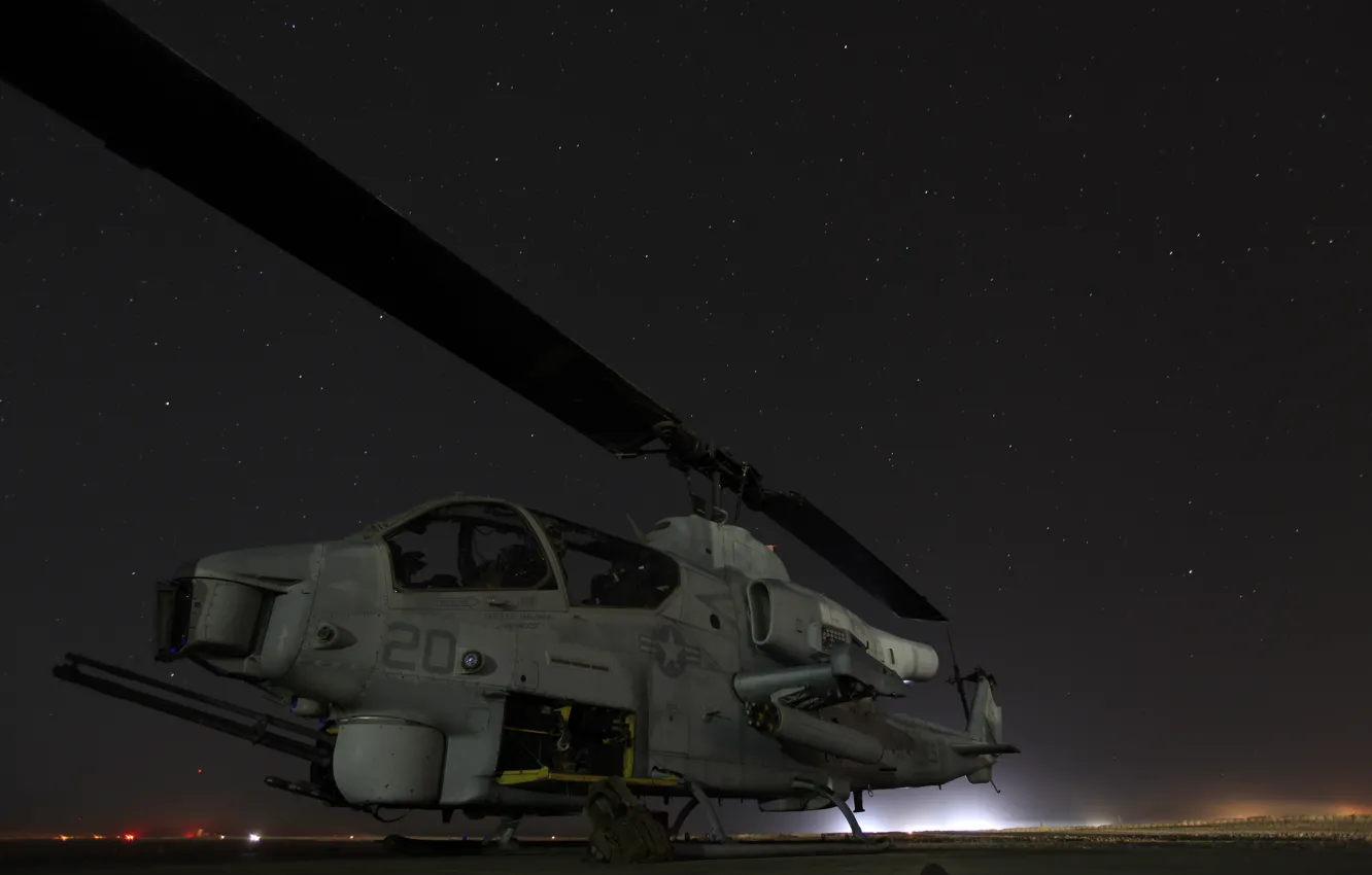 Photo wallpaper the sky, stars, helicopter, helicopter, AH-1W Cobra