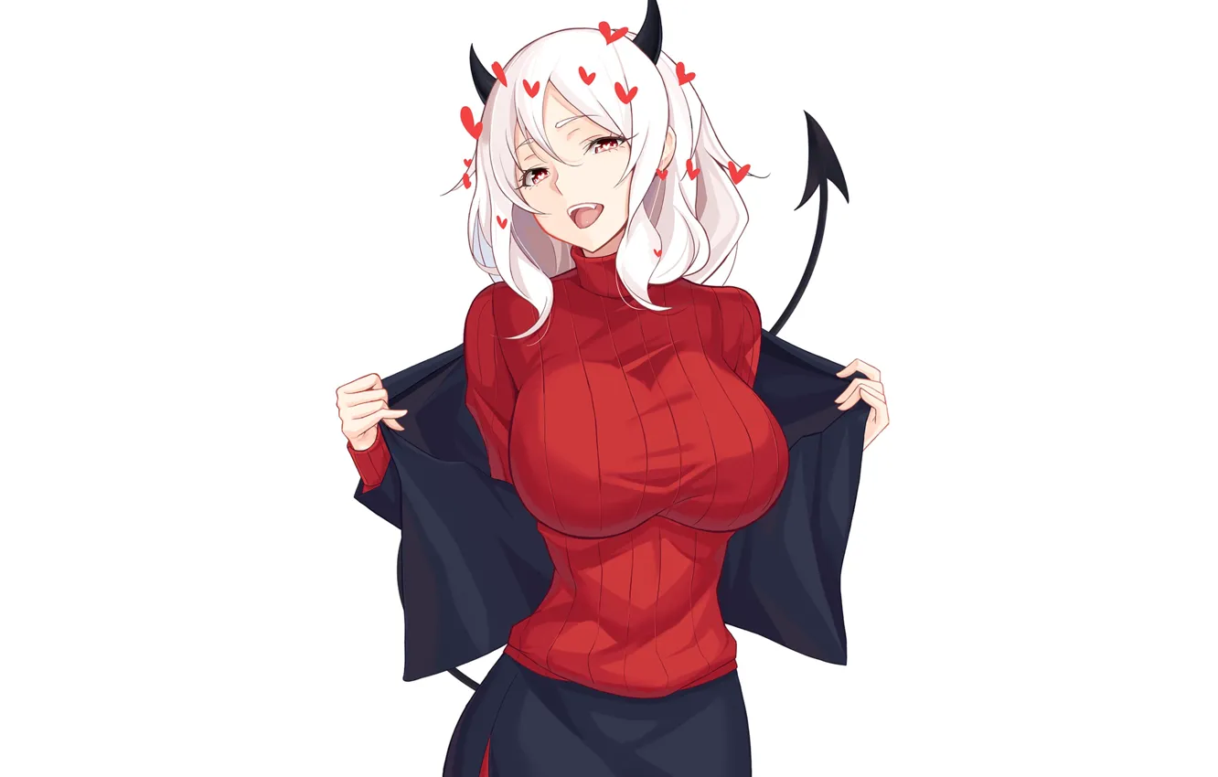 Photo wallpaper girl, hot, sexy, horns, devil, boobs, anime, tail