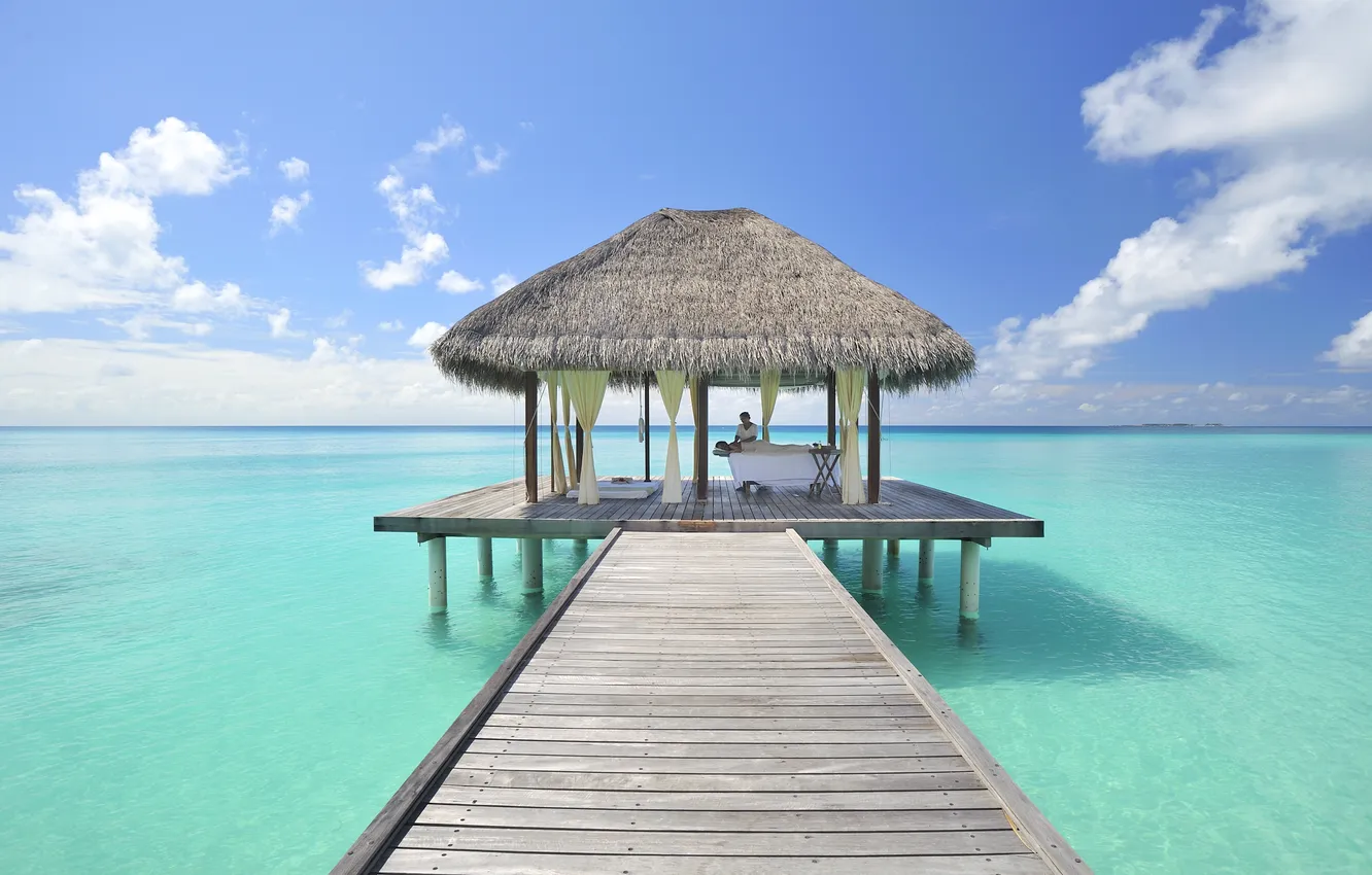 Photo wallpaper sea, The Maldives, massage, green water