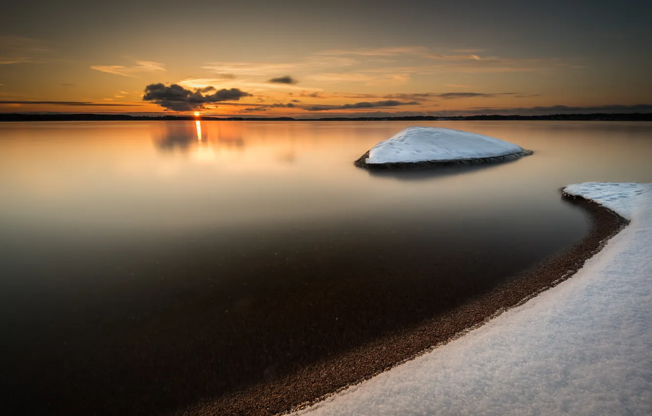 Photo wallpaper winter, sea, morning
