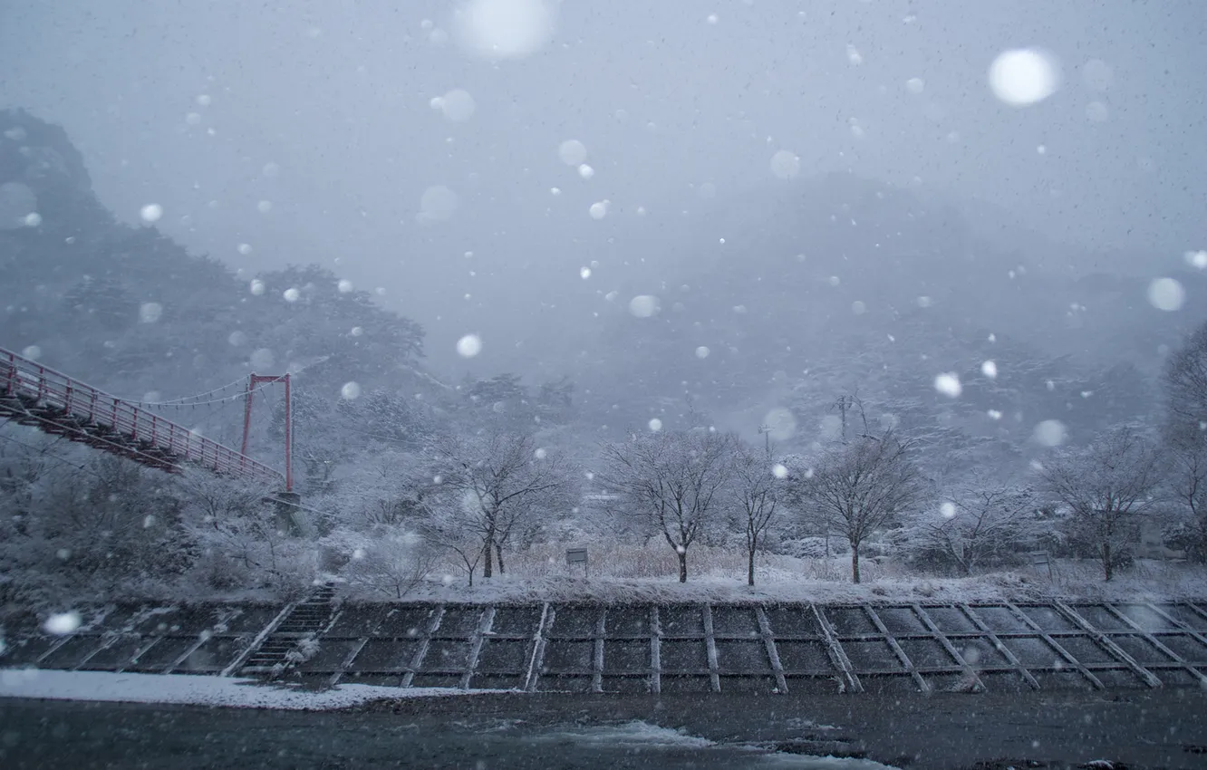 Photo wallpaper snow, bridge, Japan, Keith, The Azuma, Prefecture Fakusima