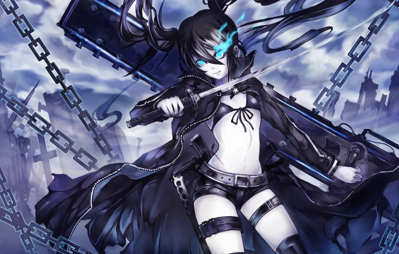 Photo wallpaper katana, chain, black rock shooter