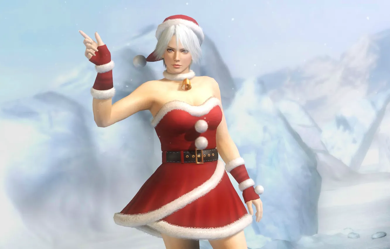 Photo wallpaper hat, the snow, neckline, strap, bell, white hair, cosplay, Dead or Alive