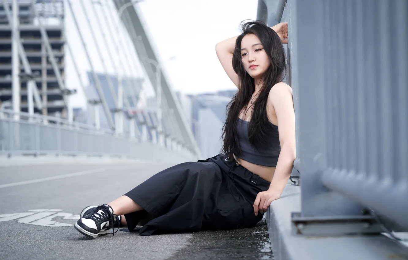 Photo wallpaper girl, the city, Asian