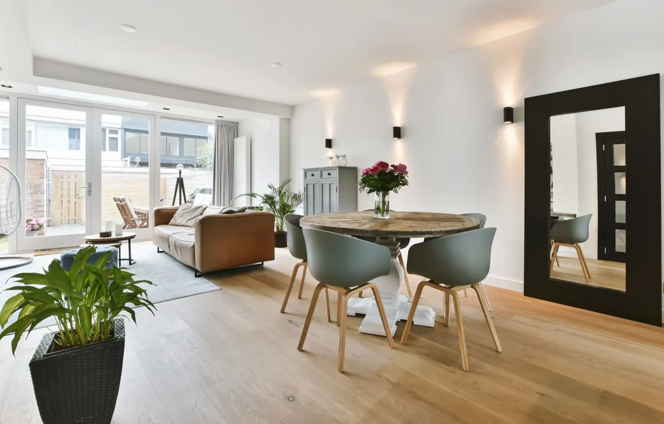 Photo wallpaper design, style, interior, dining room, living room with access to the terrace