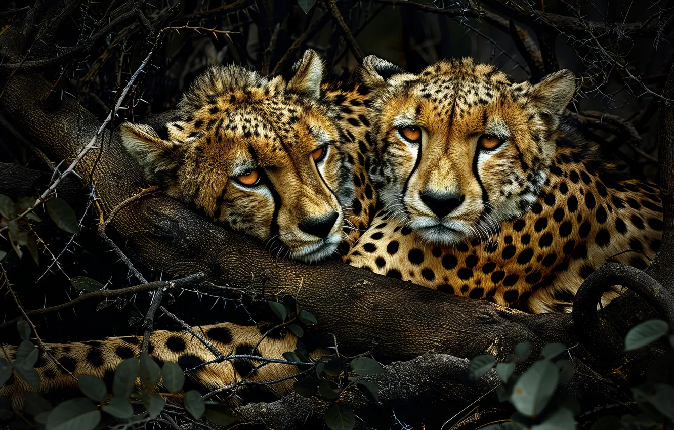 Photo wallpaper pair, Cheetah, AI art, neural network