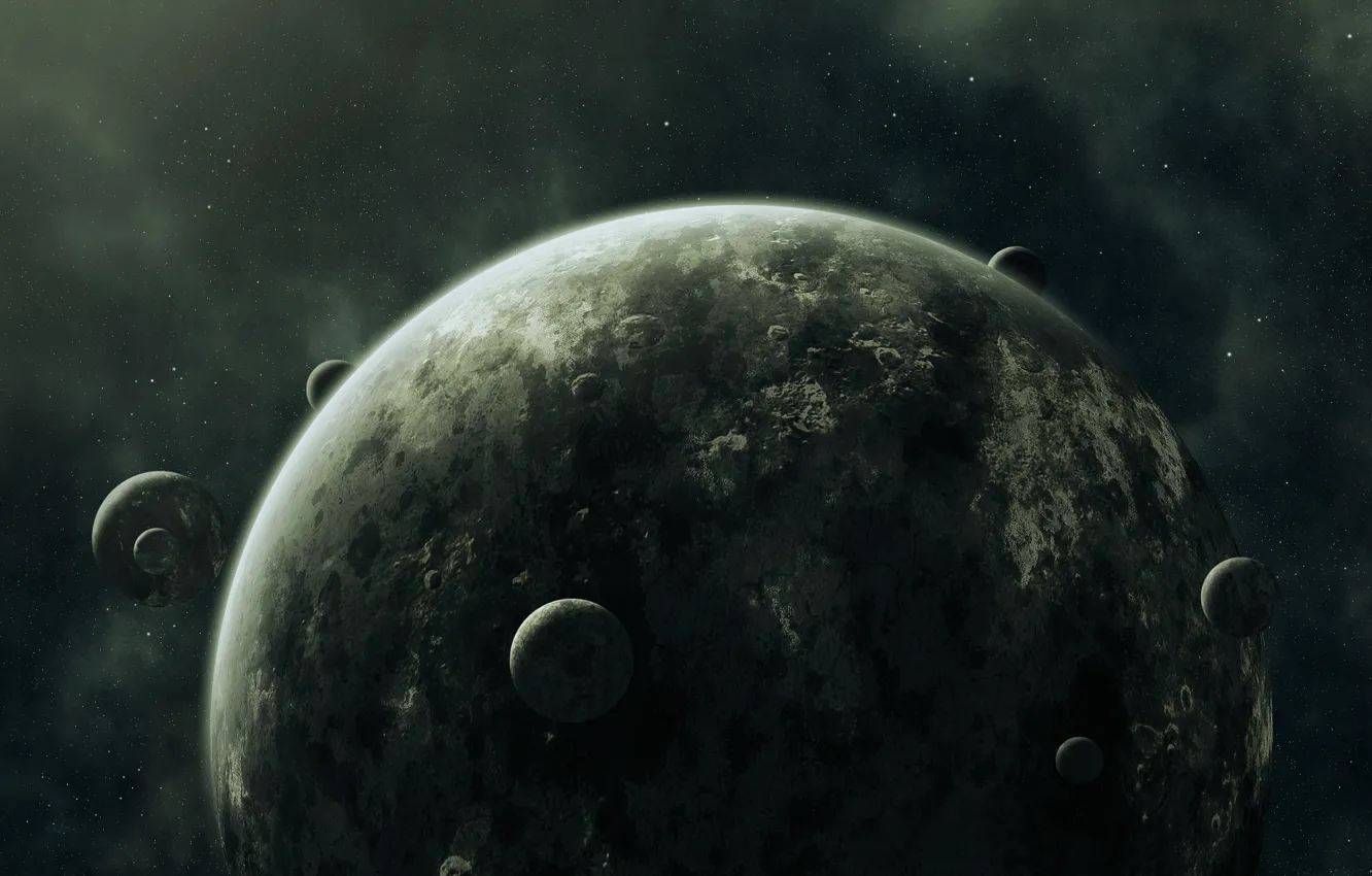 Photo wallpaper planets, darkness, Sci fi, moons