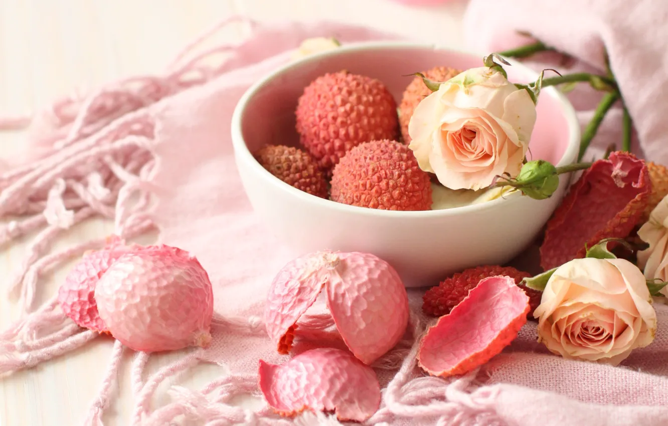 Photo wallpaper flowers, roses, pink, lychee, Chinese plum