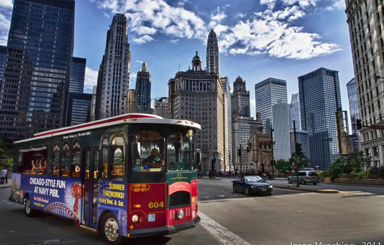 Photo wallpaper Chicago, bus, USA, tour.