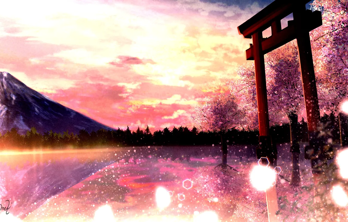 Photo wallpaper landscape, sunset, nature