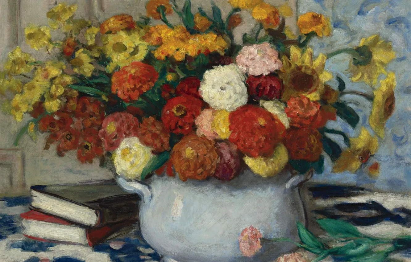 Photo wallpaper books, picture, still life, Vase with Flowers, Albert Andre, Albert Andre