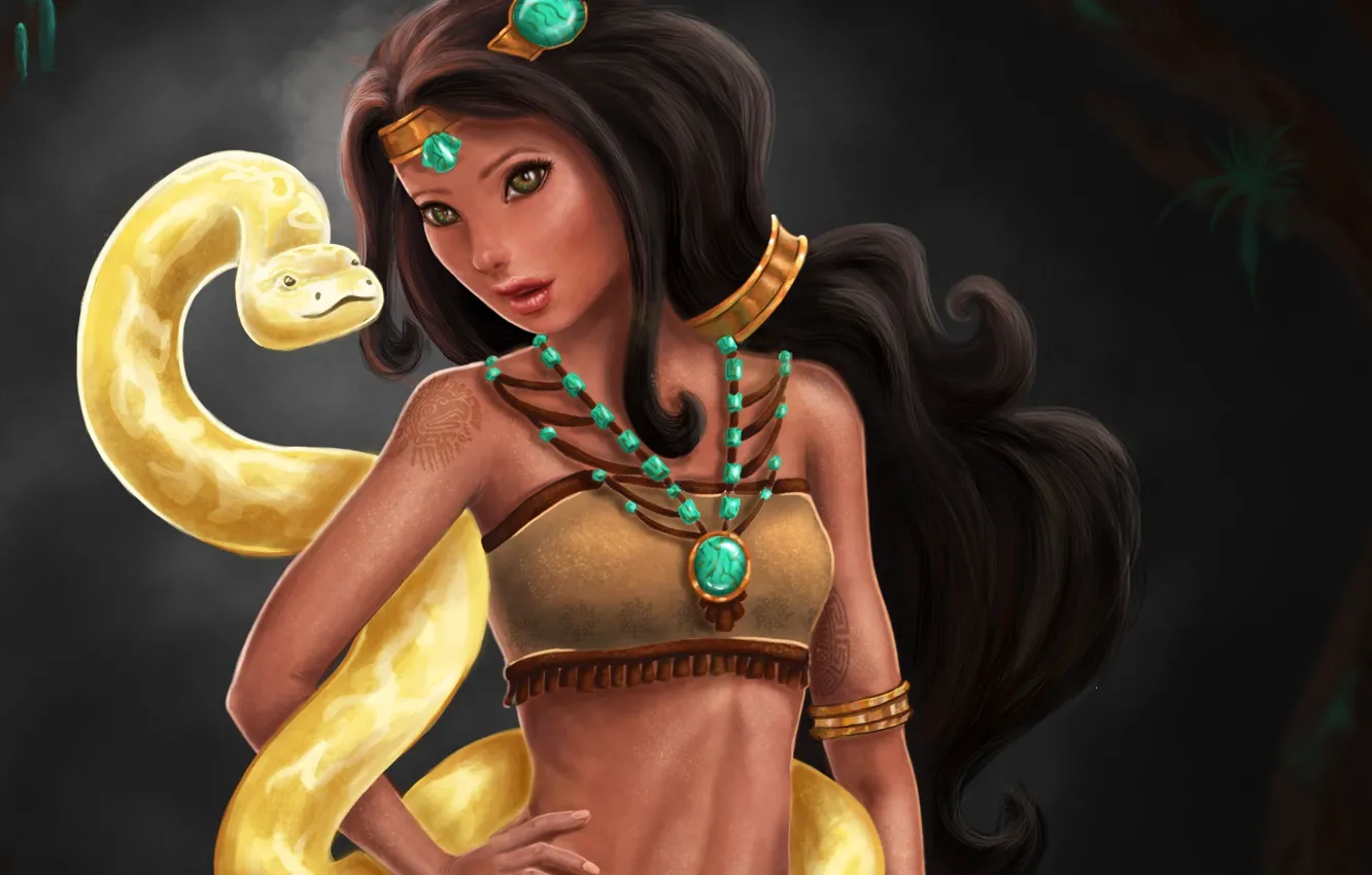 Photo wallpaper girl, decoration, snake, art, tattoo