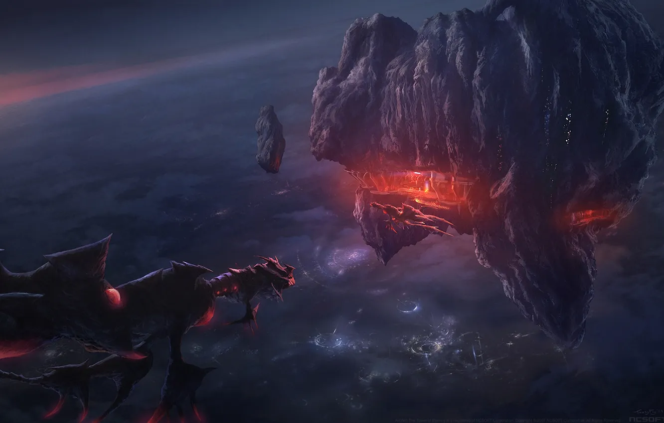 Photo wallpaper the city, ship, height, art, in the sky