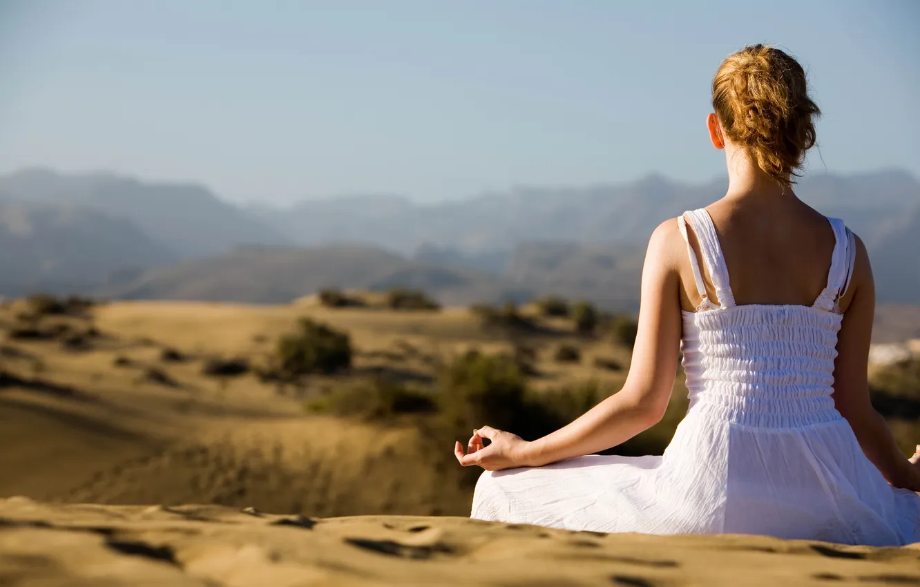 Photo wallpaper summer, girl, back, meditation, sitting