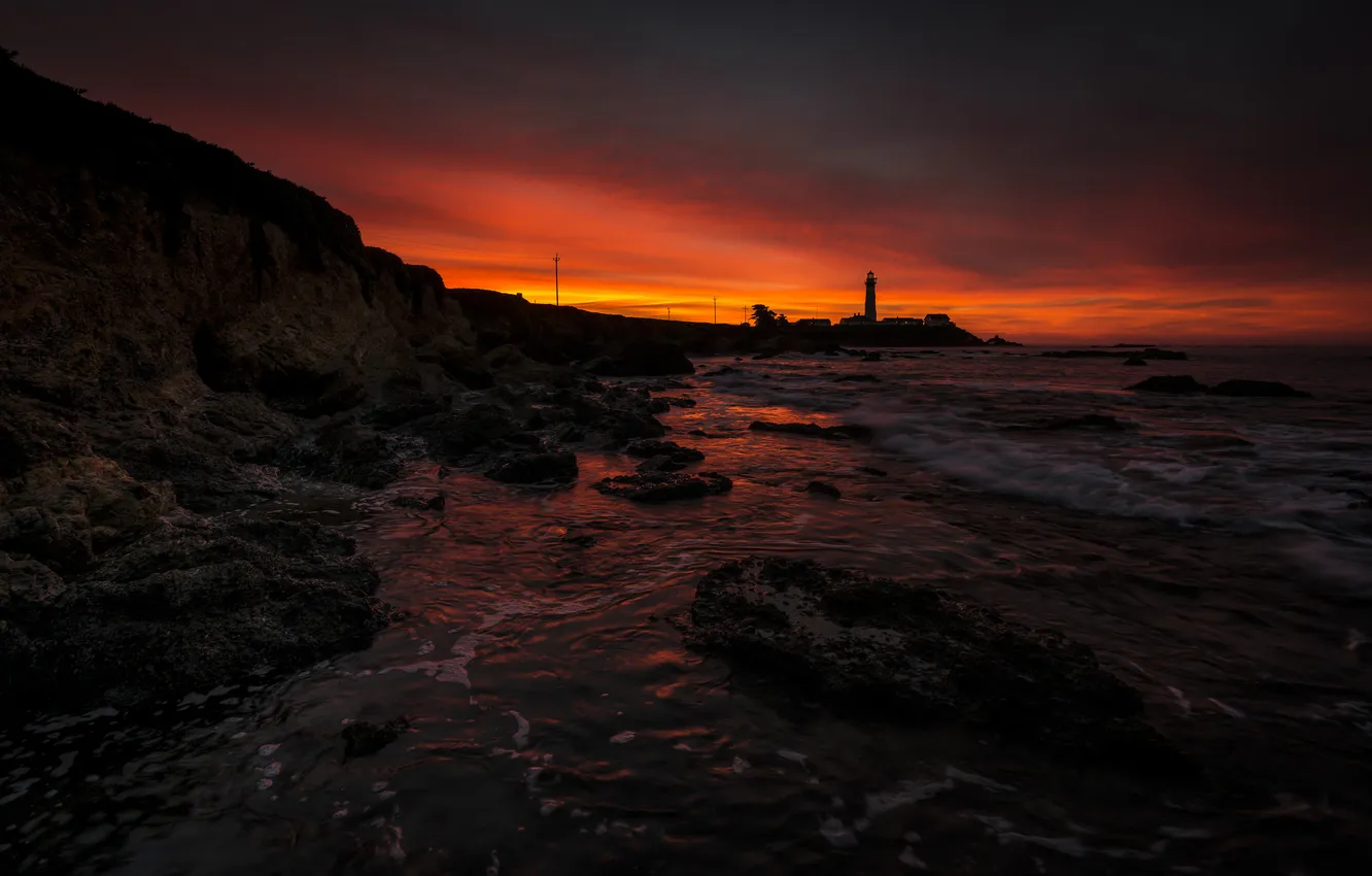 Photo wallpaper sea, night, lighthouse