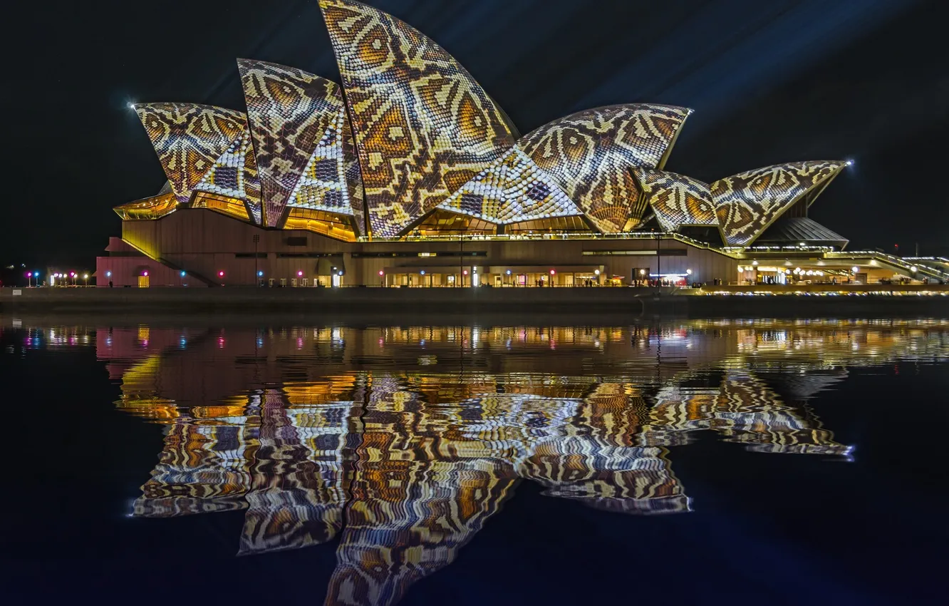 Photo wallpaper the sky, lights, reflection, Australia, theatre, Sydney