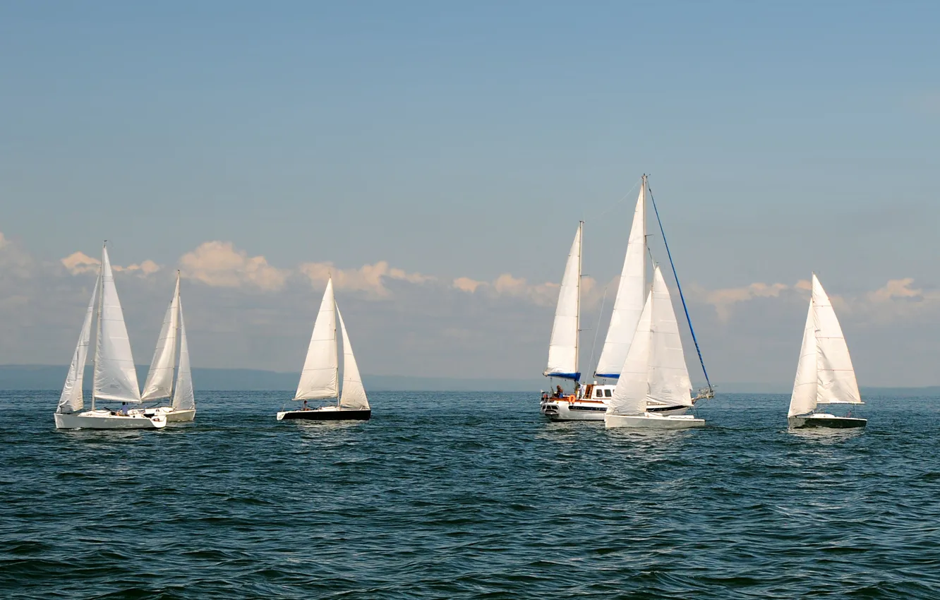 Photo wallpaper sea, summer, the sky, shore, sailboat