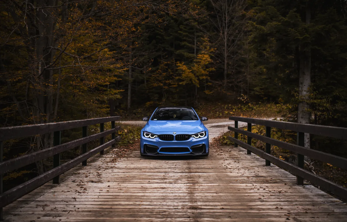 Photo wallpaper BMW, Blue, Autumn, River, Face, F82