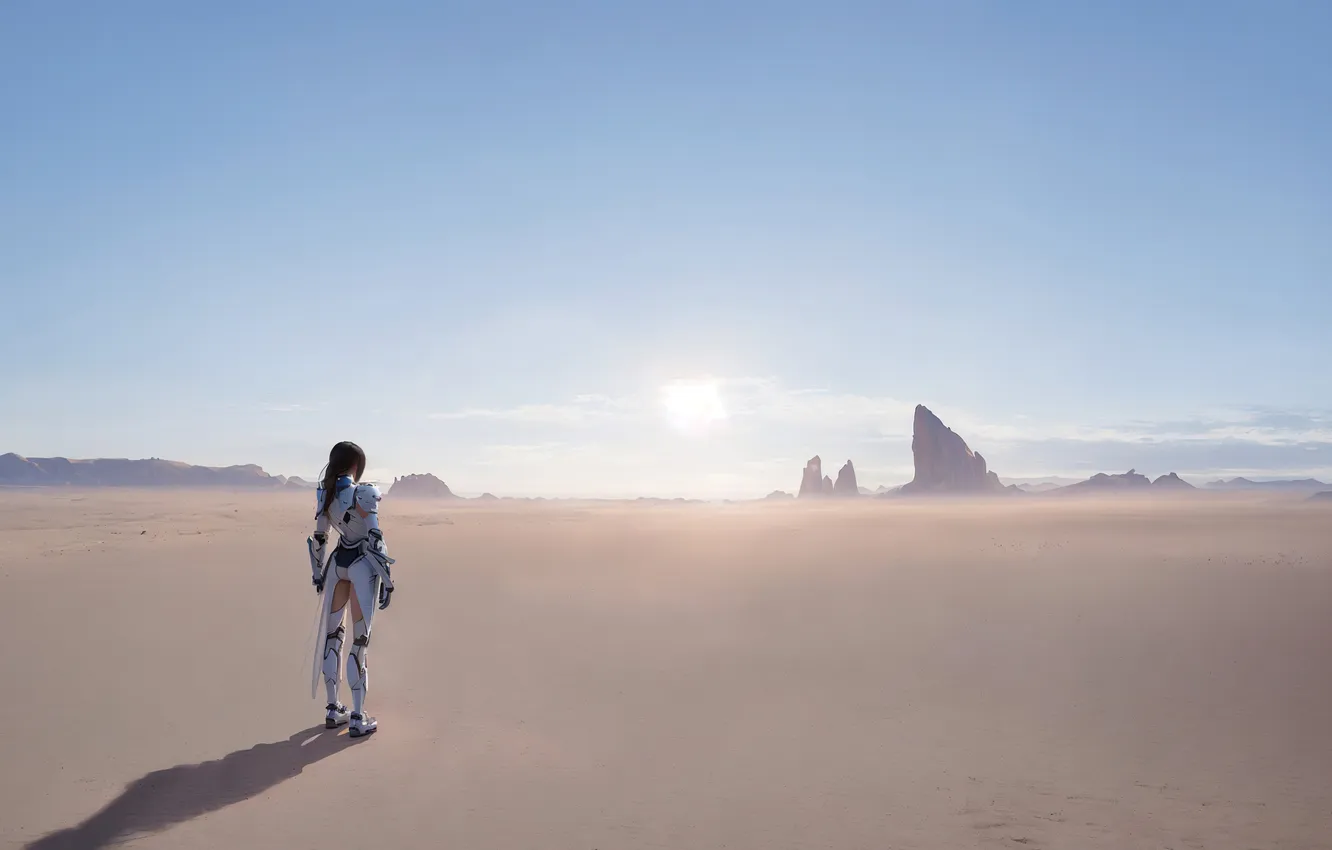 Photo wallpaper girl, desert, art, Day, sun, alone, fantastic, Sands