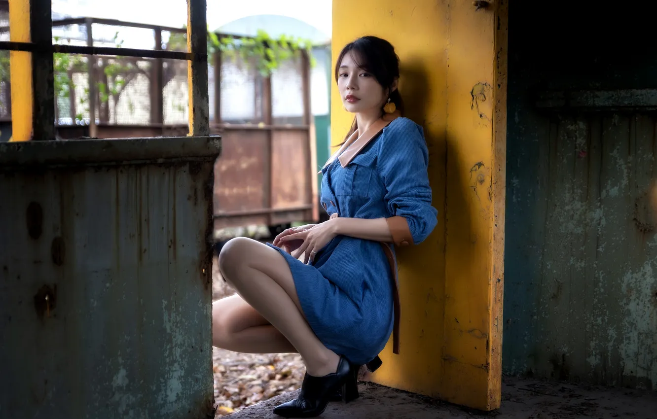 Photo wallpaper girl, dress, legs, Asian