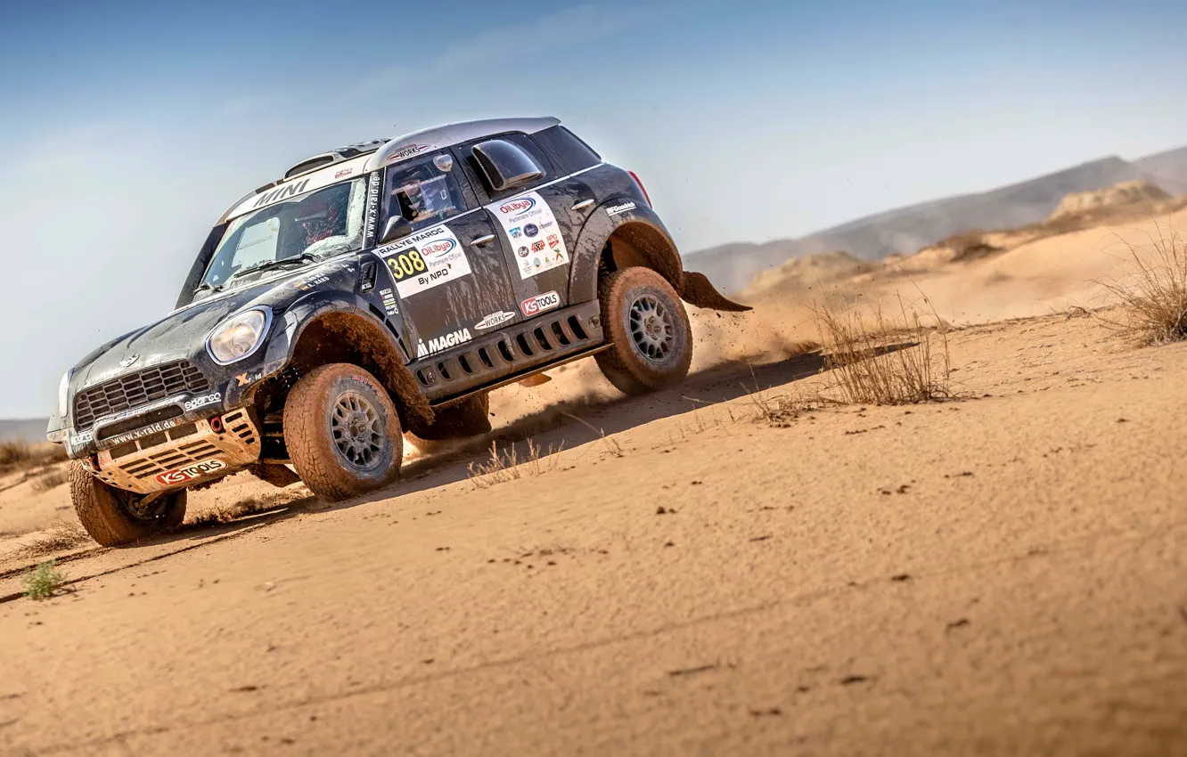 Photo wallpaper sand, black, sport, desert, speed, Mini, SUV, Mini Cooper