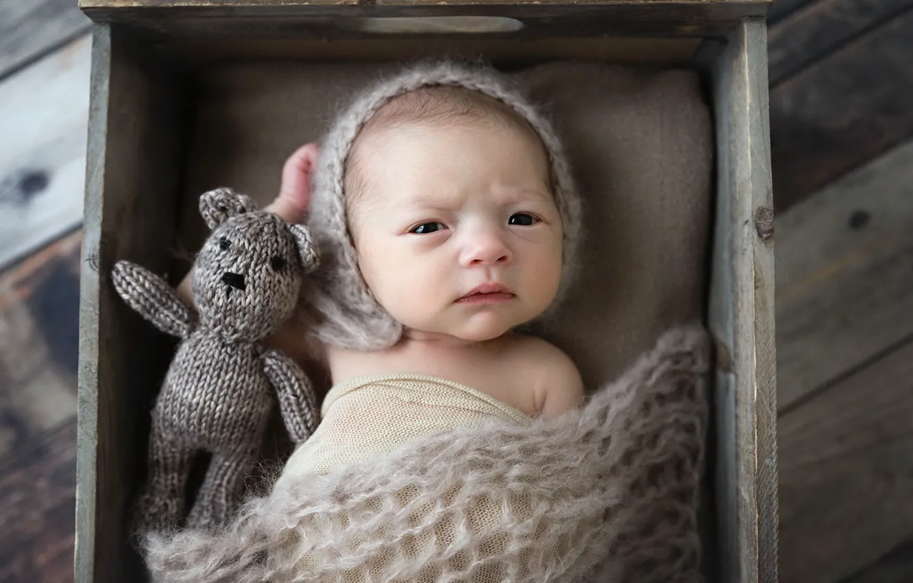 Photo wallpaper children, bear, baby