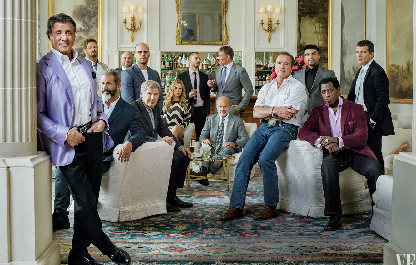 Photo wallpaper Arnold Schwarzenegger, Sylvester Stallone, Antonio Banderas, Jason Statham, Dolph Lundgren, Jet Li, Wesley Snipes, The …