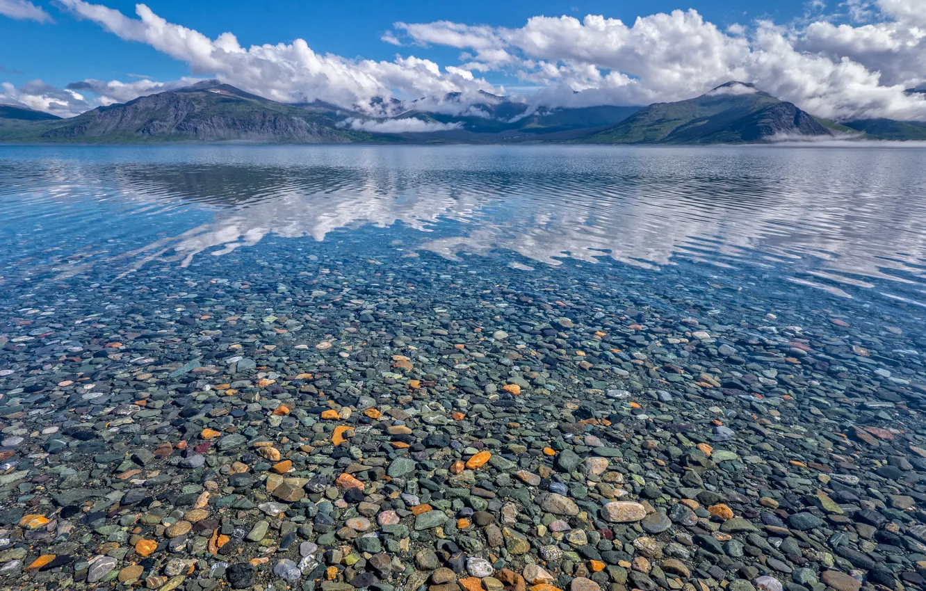 Photo wallpaper mountains, stones, paint, Canada, Yukon territory, lake Clean