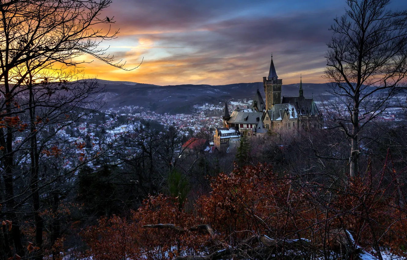 Photo wallpaper sunset, the city, Wernigerode Castle
