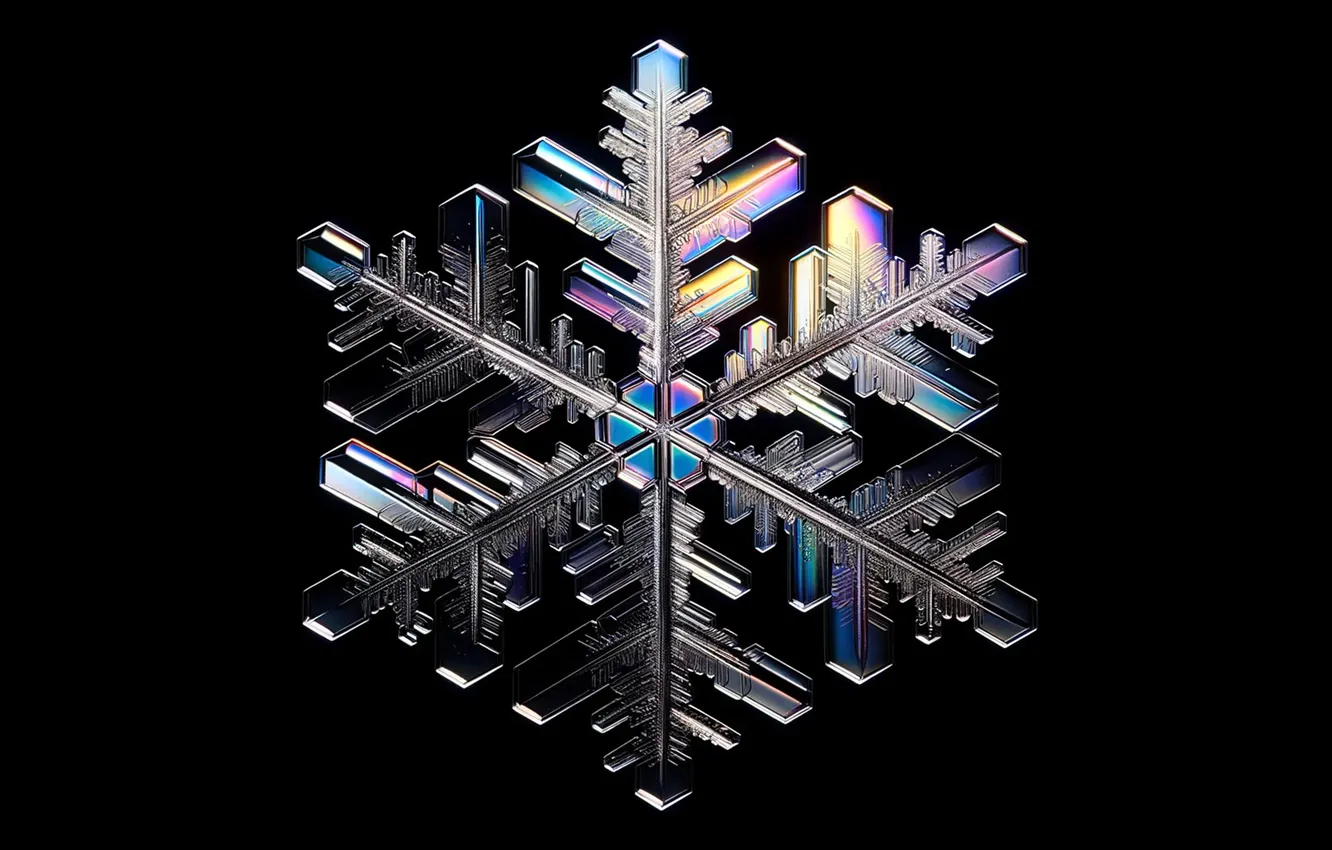 Photo wallpaper ice, snowflakes, black background