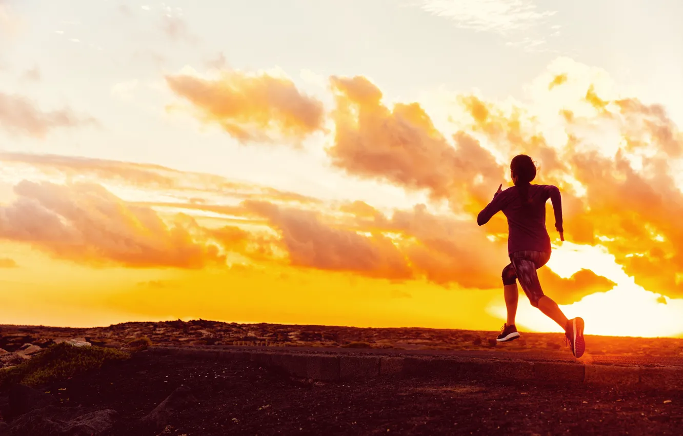 Photo wallpaper sunset, fitness, running, jogging