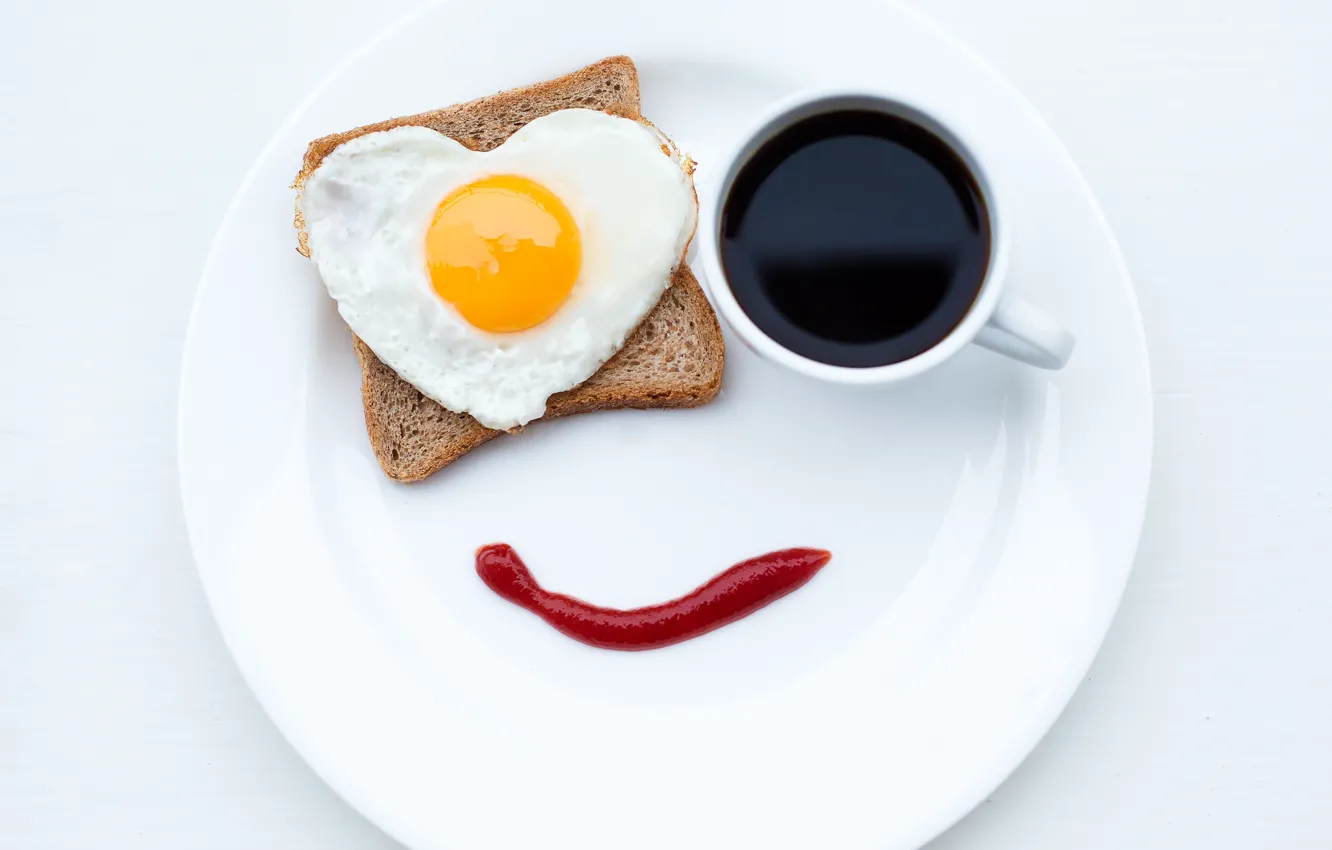 Photo wallpaper smile, creative, coffee, food, Breakfast, plate, bread, mug