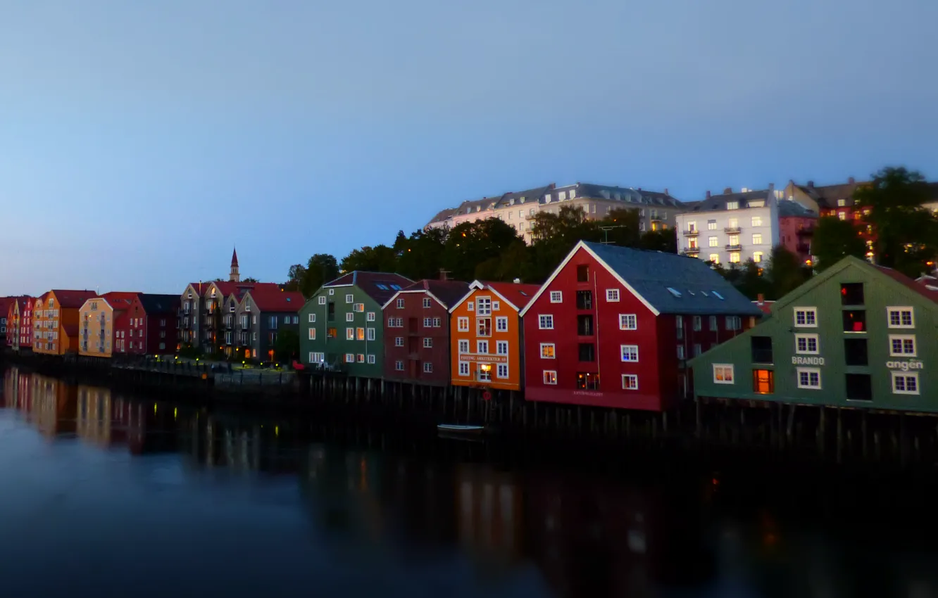 Photo wallpaper the city, Norway, house, promenade, Trondheim