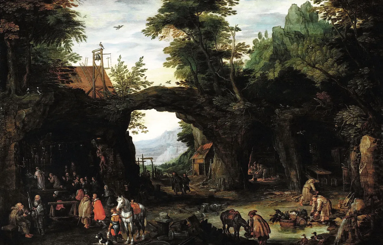 Photo wallpaper picture, genre, Jan Brueghel the younger, Landscape with the Catholic Mass in the Grotto