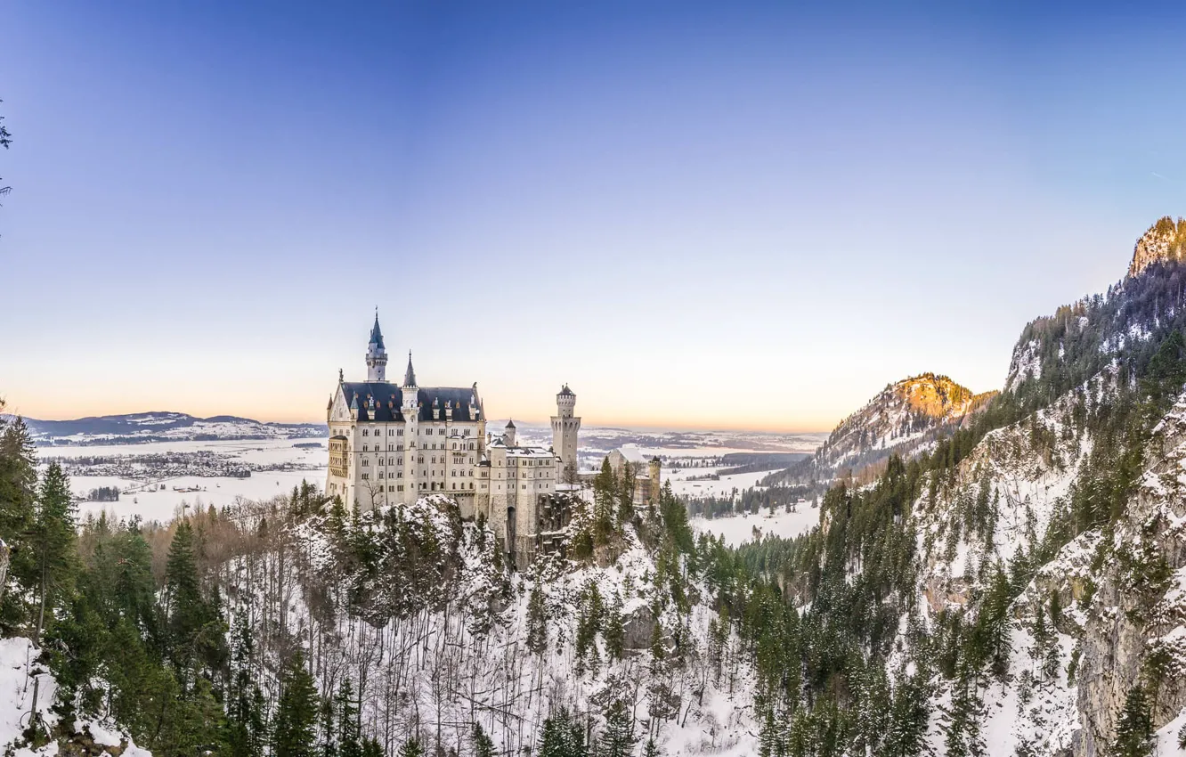 Photo wallpaper winter, snow, mountains, castle, Germany, Bayern, Neushwanstein