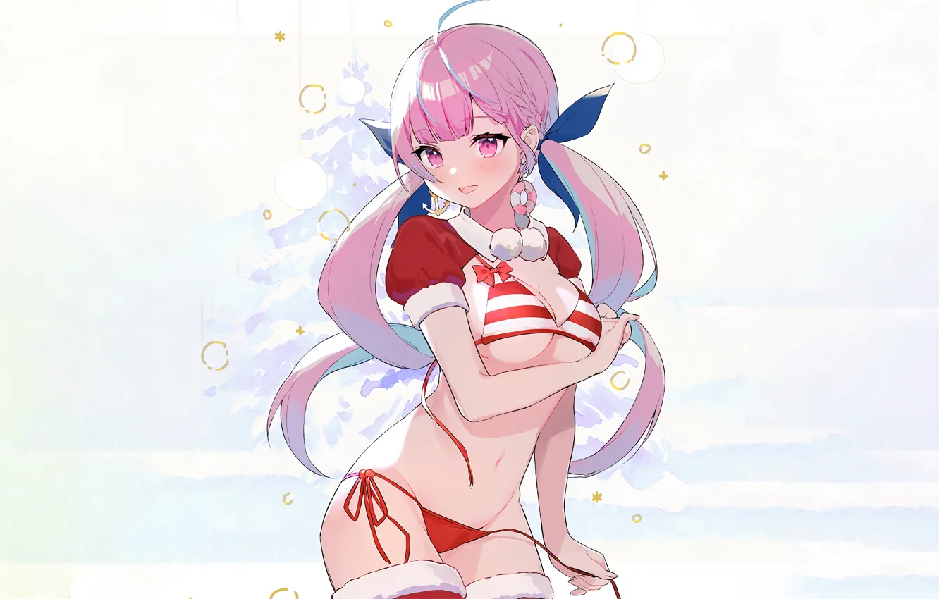 Photo wallpaper girl, sexy, cleavage, pink hair, long hair, boobs, anime, beautiful