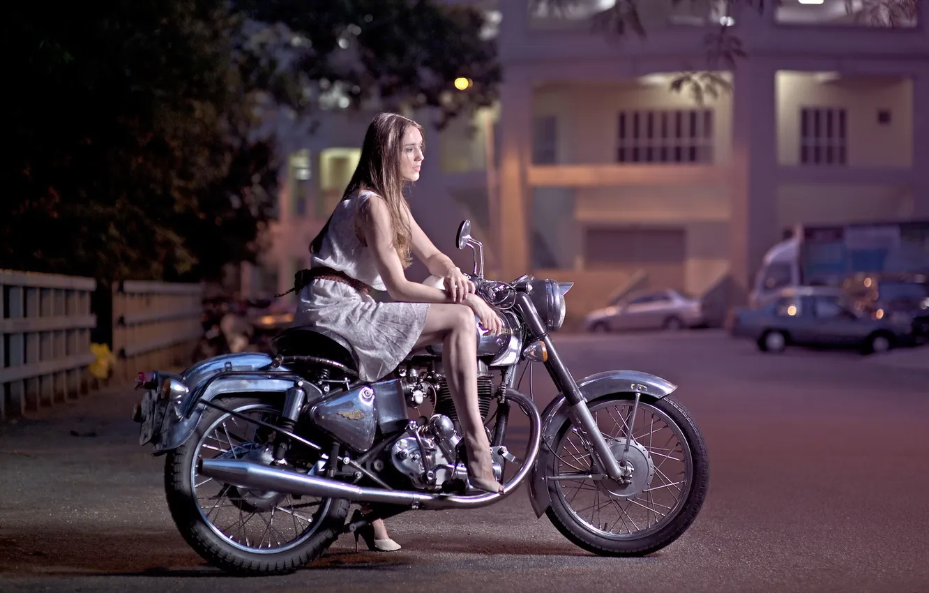 Photo wallpaper look, girl, motorcycle