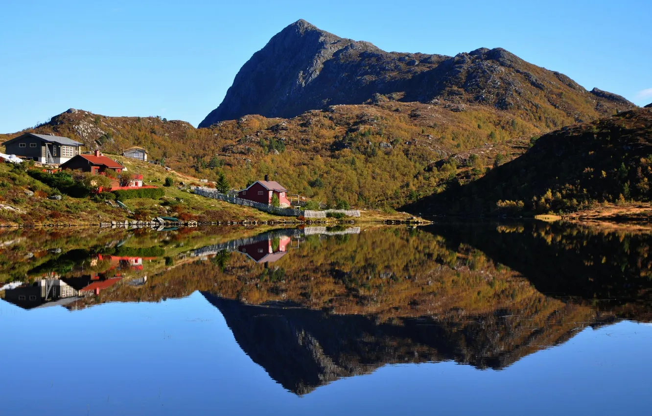 Photo wallpaper the sky, mountains, reflection, home